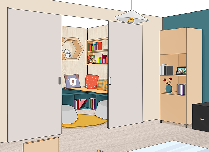 Image d'une nouvelle pièce avec une séparation de pièce coulissante