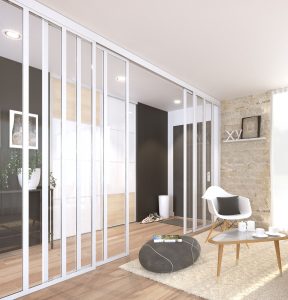 Verrière blanche séparant un espace en deux, parfait pour cloisonner un open space