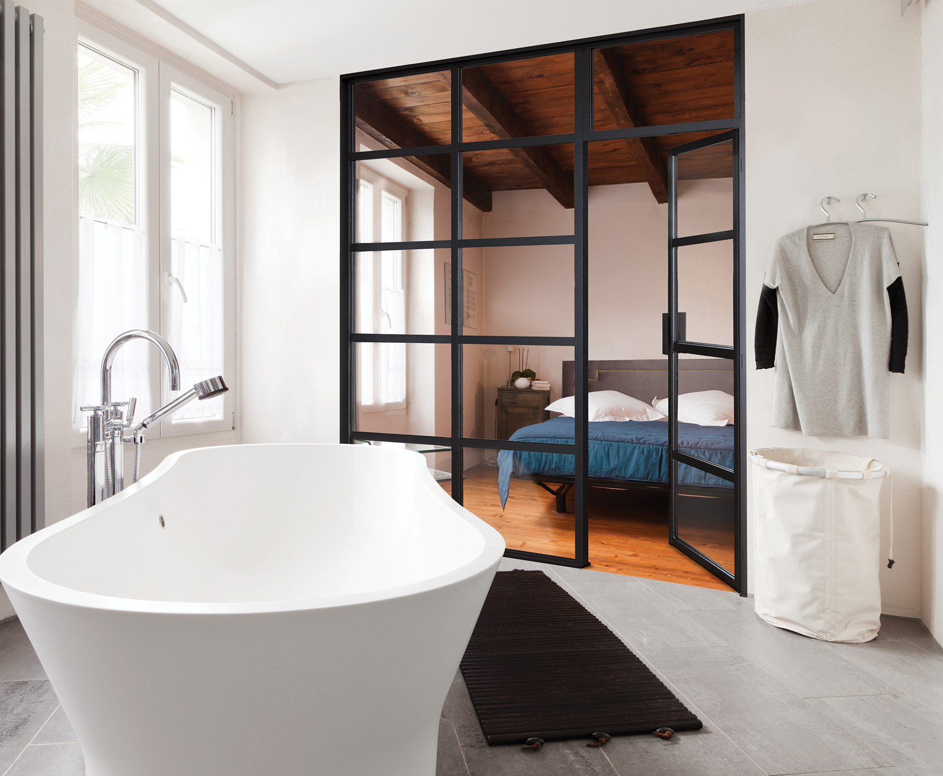 Verrière chambre / salle de bain bloc porte authentique