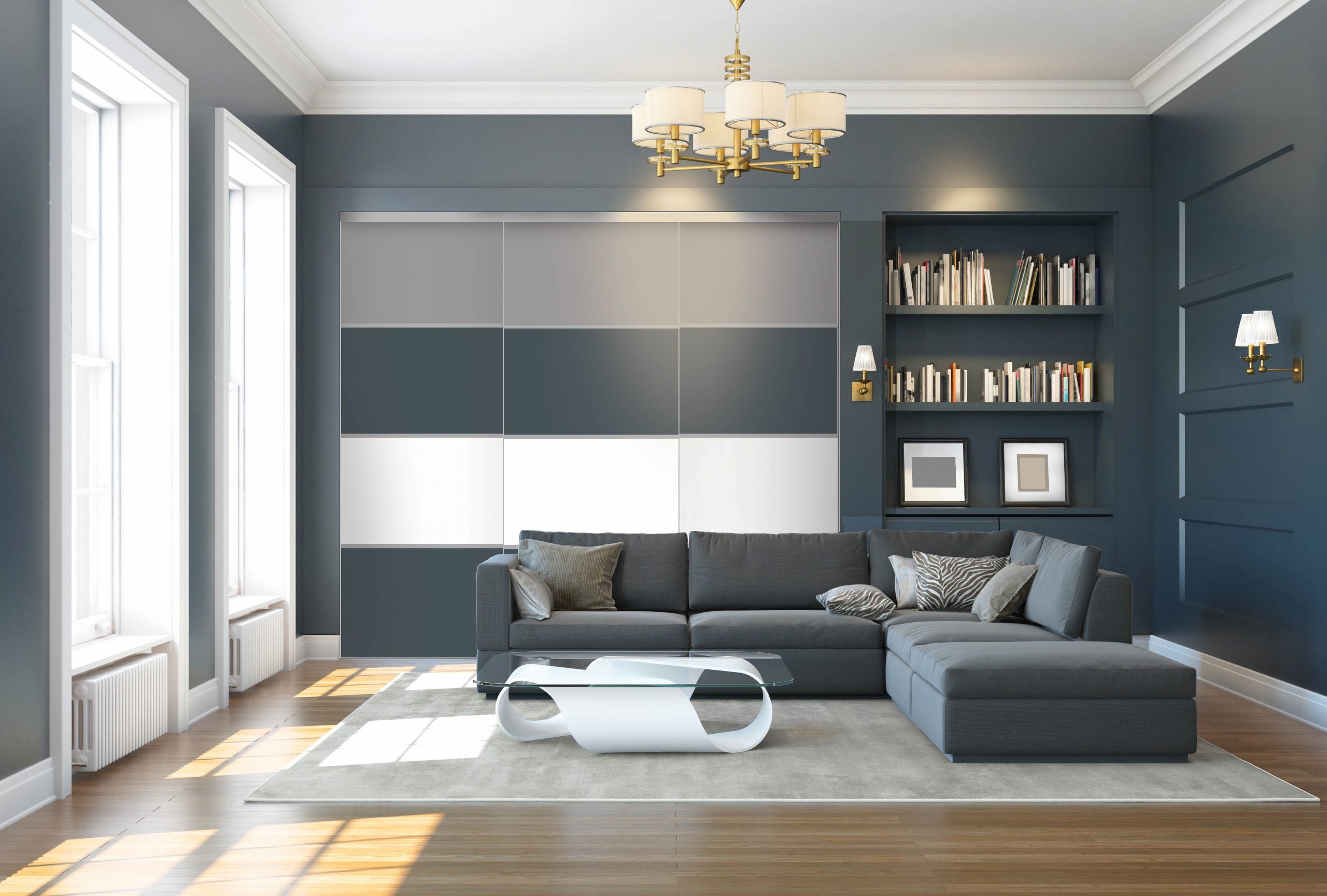 Portes de placard IMAGO salon – Quadro gris charbon blanc gris souris