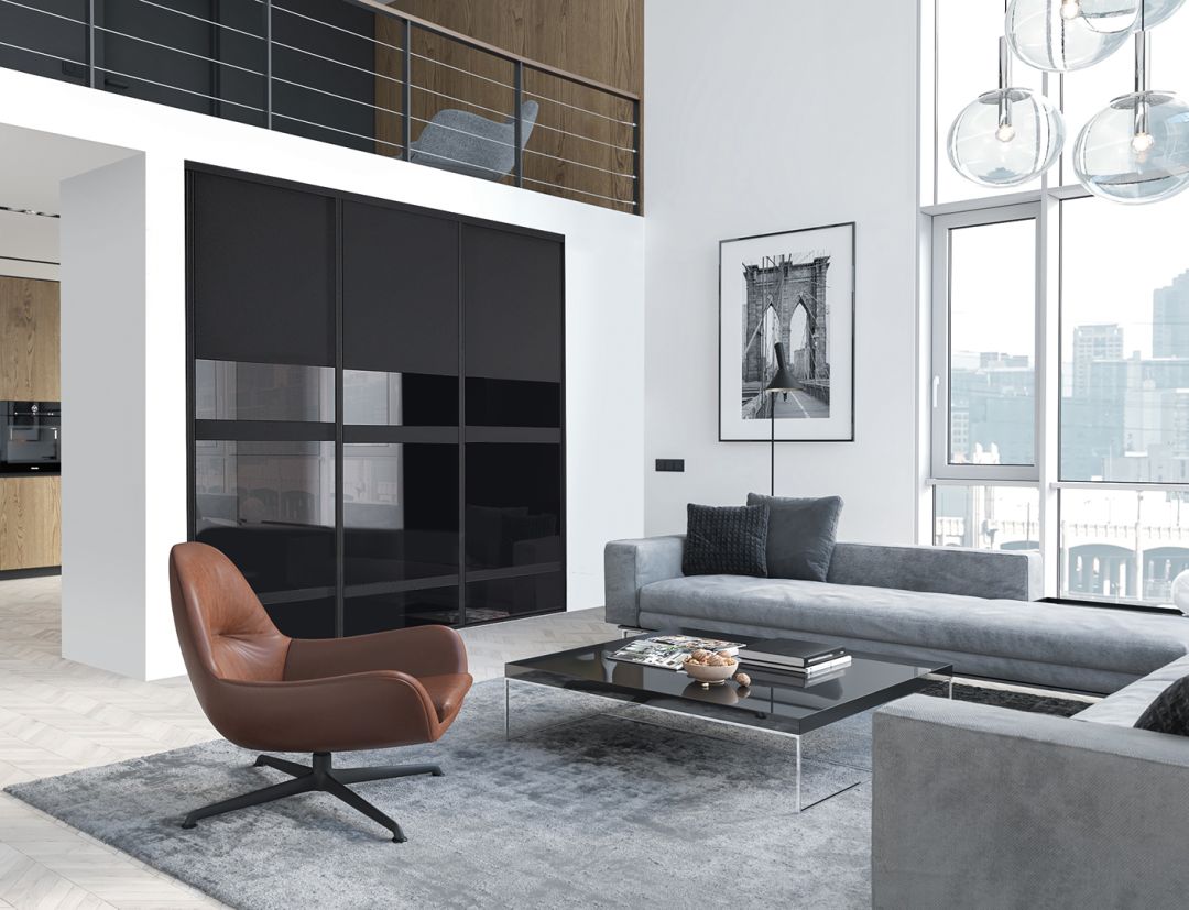 Portes de placard salon Diamant noir mat, modèle exclusif intense noir