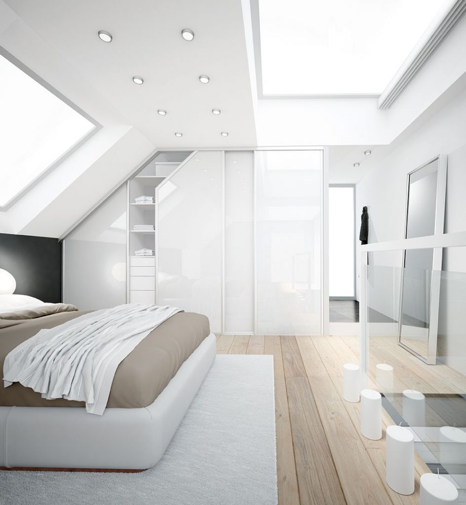 Portes de placard profil Platine argent mat, vitre laquée blanc