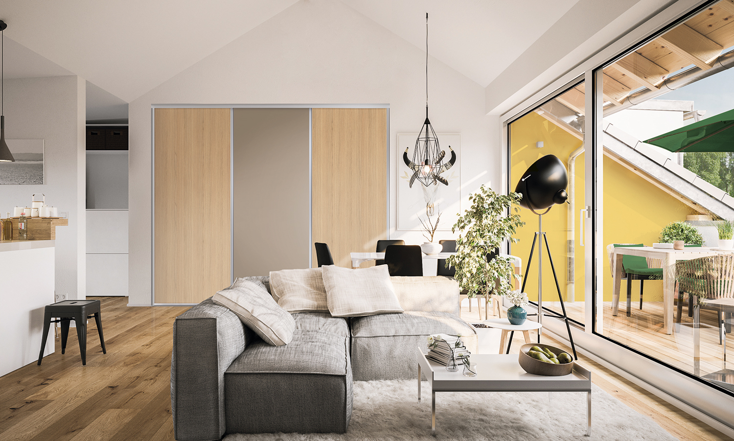 Porte de placard Ambre argent – Vicenza et vitre contrast bronze